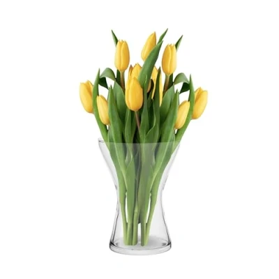Imagen de Jarrón de Vidrio Cristal Flores Florero Transparente Decoracion Salon Contenedor Decorativo 1325 ml Altura 19 cm Aster