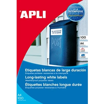 Imagen de APLI 12121 Etiquetas resistentes intemperie 210,0 x 297,0 mm 100 hojas, Blanco