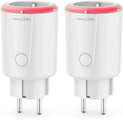 Imagen de deleyCON 2X Temporizador Digital Función de Cuenta Atrás con Enchufe 1 a 5 Horas Tiempo Conmutación máx. 1800W Protección Contacto para Interiores Blanco