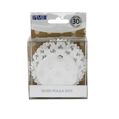 Imagen de PME BC834 envoltorios para Magdalenas con Lunares Plateados, Forrados de Aluminio, Pk/30, Aluminum
