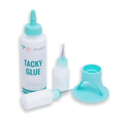 Imagen de Craftelier Set de Tacky Glue 120 ml + Soporte para Pegamento Color Turquesa 2 Botellas con Aplicador Ultrafino 15 No Tóxico y Multiusos Ideal Scrapbooking Manualidades