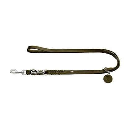 Imagen de Hunter Solid Education Correa Ajustable para Perro de Piel Trenzada, Resistente, Suave, 1,8 x 200 cm, Color Verde Oliva