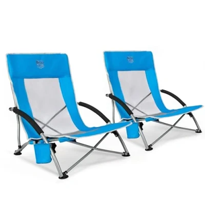 Imagen de TIMBER RIDGE Silla Plegable de Playa Portátil Bajo Camping Espalda Alta en Malla Ultraligero con Bolsa Transporte
