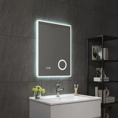 Imagen de pro.tec Espejo de Pared con LED IP65 para Baño Antivaho Lupa Reloj Instalación Vertical 3 Opciones Temperatura Luz Blanca Interruptor Táctil Aluminio 80 x 60 cm Blanco