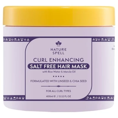 Imagen de Nature Spell Mascarilla para cabello rizado (400 ml), con infusión de agua arroz y linaza, todo tipo rizos, sin sulfatos, 100% vegana, fabricada en el Reino Unido
