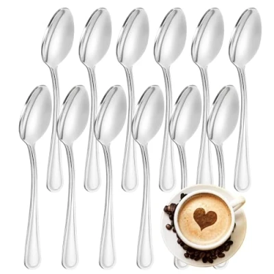 Imagen de YS FAMILY Pack 12 Cucharillas de Moka Acero Inoxidable Diseño Línea, Elegancia y Funcionalidad para Cada Ocasión, Cubiertos Alta Gama Hogar Restaurante, 10x2CM