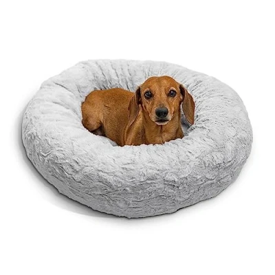Imagen de Best Friends by Sheri The Original Calming Donut Lux Cama Relajante para Perros y Gatos Pelo sintético Gris Pequeña: 58 x cm