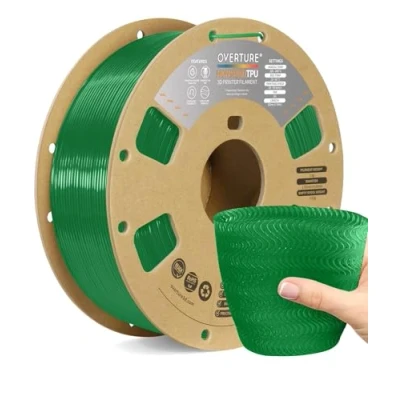 Imagen de OVERTURE TPU High Speed Filamento 1.75mm, Alta Velocidad Flexible 95A Suave para Impresoras 3D Filamento, 1kg Carrete de Cartón, Precisión +/ 0.02 mm (HS Verde Translúcido)