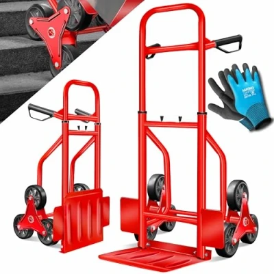 Imagen de MASKO® Carretilla para escaleras, 200 kg, de Transporte Subir Plegable, Ruedas Goma Dura, Asas plástico, Marco Acero