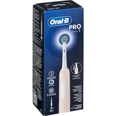Imagen de Oral B cepillo de dientes eléctrico recargable Pro Series 1, sensor presión, batería larga duración, 1 cabezal, eléctrico, rosa, idea regalo