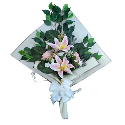 Imagen de DRW Ramo de Flores para Cementerio Artificiales con Jarron Meter en el Bote del 78x63x20 cm (Liliums Rosas)