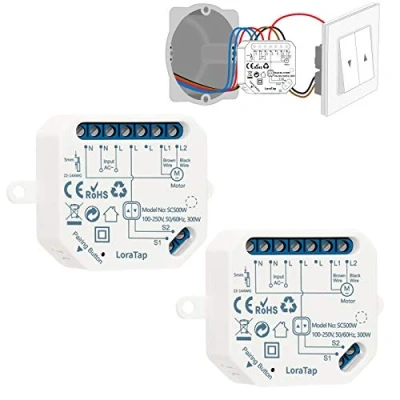 Imagen de LoraTap Interruptor Persianas WiFi, 2x Relé de Temporizador Inteligente para Cortina Eléctrica, Control Remoto por Teléfono, Compatible con Alexa y Google Home Voz, 300W