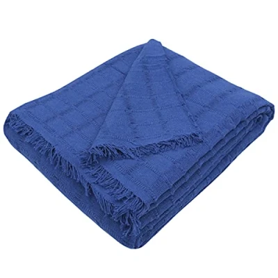 Imagen de MERCURY TEXTIL Colcha Multiusos Sofa,Manta Foulard,Plaid para Cama,Cubresofa Cubrecama,jarapas,Comoda Practica y Suave. Poliester Algodón (180 x 260cm, Liso Azul)
