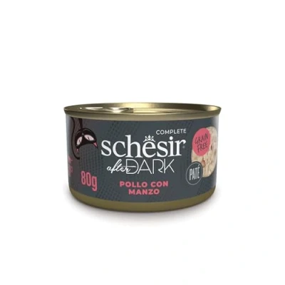 Imagen de Schesir After Dark, Sabor Pollo y Carne en paté, alimento húmedo Completo para Gatos Adultos (latas 12 x 80 g)