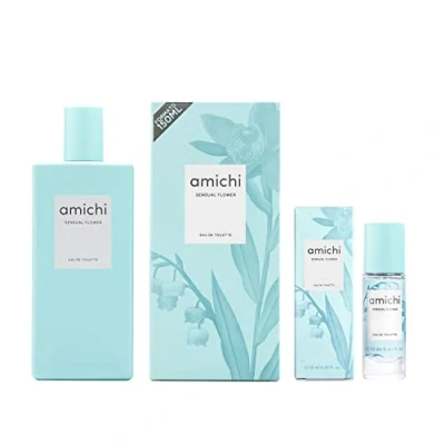 Imagen de AMICHI Sensual Flower, Colonia Mujer, Promoción 150 ml + 12 ml, Pack 2 Productos, Perfume Eau de Toilette Femenina, Agua Fresca, Fragancia Floral Afrutada, Aroma Seductor Larga Duración