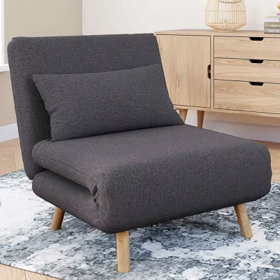 Imagen de IDMarket Sillón Convertible Romeo cama supletoria 1 plaza 80x190 cm Tela Gris Antracita