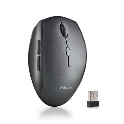 Imagen de NGS Bee Black Ratón Inalámbrico Ergonómico con Teclas Silenciosas, 5 Botones y Rueda de Desplazamiento, Conexión Inalámbrica 2.4 GHz, Especial para Diestros, dpi Ajustable, Color Negro