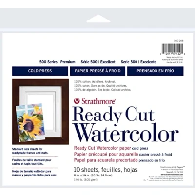 Imagen de Strathmore Watercolor Paper Ready Cut Sheets, 500 Series Cold Press, 8&quot; x 10&quot;,