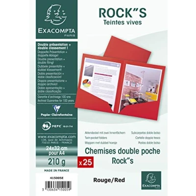Imagen de Exacompta 415005E Lote de 25 Subcarpetas Dobles Rock&quot;S 220 con Solapas Inferiores, Color Rojo