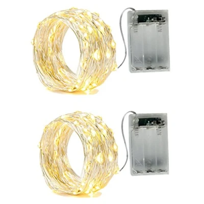 Imagen de BXROIU 2 x Guirnalda Luces pilas,2 Modo Plata Alambre Cadenas 5 metros 50 leds para Decoración dormitorios, jardines, fiestas, Navidad, Halloween, bodas y más (50leds blanco cálido)