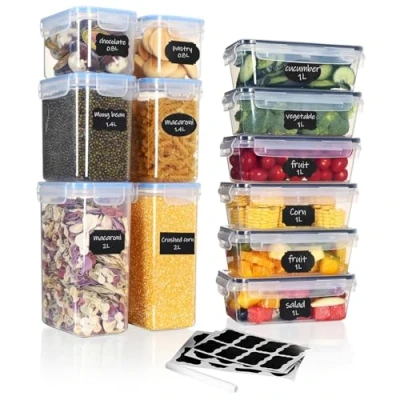 Imagen de Hibisaws Juego de 12 recipientes almacenamiento para cocina,sin bisfenol A, plástico con tapa,recipiente alimentos,Tanque tridimensional, ahorrando espacio