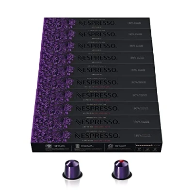 Imagen de Nespresso Original Cápsulas de Café Arpeggio, 100 (50 Normal y 50 Descafeinado) para Máquina Café, Cafetera, Tueste Intenso con Notas Cacao