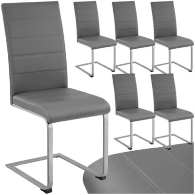 Imagen de TecTake® Conjunto de Sillas Comedor, Diseño Moderno, Asiento y Respaldo Acolchado, Piel Sintética, Ergonómico, Ligero, Montaje Rápido, Cocina, Silla Comedor 6 Gris