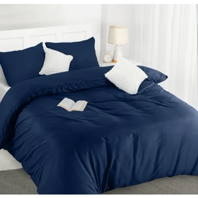 Imagen de Utopia Bedding Funda Nordica Cama 150 Microfibra Juego de Edredon 230x220 cm y 2 Fundas Almohada 50x75 (Azul Marino)