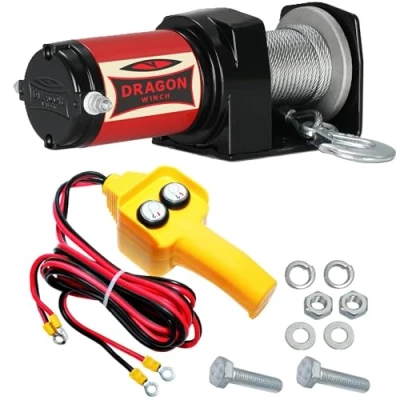 Imagen de Dragon Winch Cabrestante eléctrico serie Maverick 2000 lbs (907 kg), 12V con Cuerda de acero 10m para arados, quads, ATV, UTV incluido control remoto cable + accesorios Cabestrante