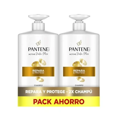 Imagen de Pantene Pro V Repara Y Protege Champú 2x1000ML, Dispensador, Pelo Seco Dañado. Limpia Los Enlaces Capilares. Sin Siliconas