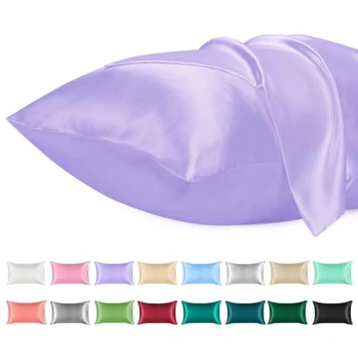 Imagen de Lirex 2 Paquetes Funda de Almohada Satén 40x80cm, Suave como una Seda, Fundas con Cierre sobre, Protege Cabello y Piel, Certificado Oeko Tex, （Púrpura Claro）