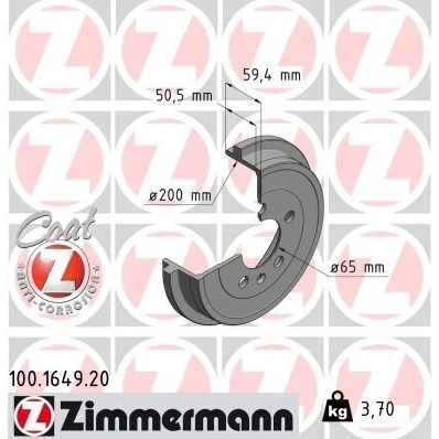 Imagen de ZIMMERMANN COAT Z 100.1649.20 Tambor de Freno 240 SEAT: Ibiza 3, 4, Córdoba II Berlina, VOLKSWAGEN: Polo IV Hatchback, V Hatchback
