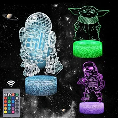 Imagen de Star Wars Lampara 3D Luz Nocturna Infantil 16 colores cambiantes con toque inteligente y control remoto para decoración del hogar Regalo de niños