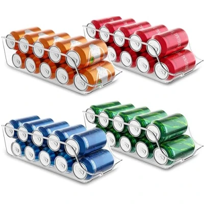 Imagen de KICHLY Organizador Nevera Latas (Pack de 4) Apilable y Ahorra Espacio Dispensador Refresco para Despensa, Nevera, Congelador &amp; Lavadero (Claro)