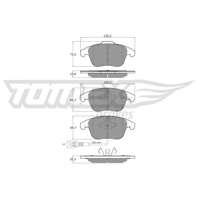 Imagen de TOMEX brakes TX 15 82 Juego de pastillas freno Eje delantero con contacto avisador desgaste VOLKSWAGEN: Tiguan I, Sharan II, AUDI: Q3