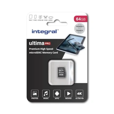 Imagen de Integral UltimaPro Memory Card 64 GB microSDHC/100 MB / s/ Class 10 UHS I U3/ V30 + Adapter