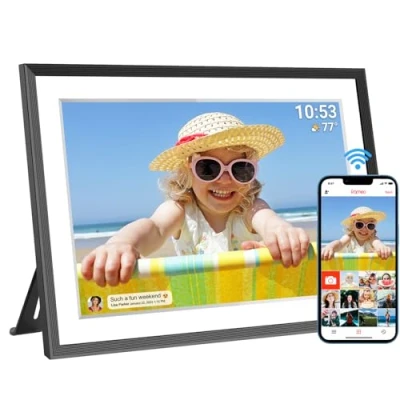 Imagen de Marco de fotos digital WiFi 10,1 pulgadas, 1280 x 800 IPS LCD, pantalla táctil memoria integrada 32 GB automática, comparte momentos al instante a través la aplicación Frameo