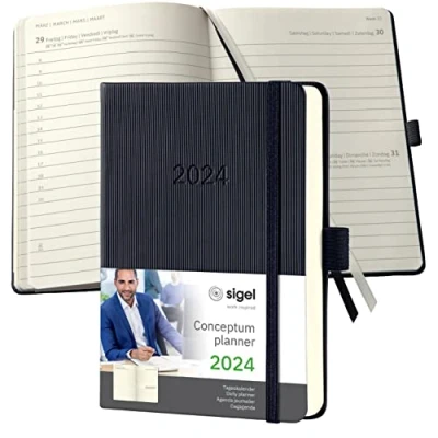 Imagen de SIGEL C2411 Conceptum Agenda diaria 2024, aprox. A6, negro, tapa dura, una página = un día, 400 páginas