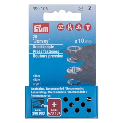 Imagen de Prym 390106 Botones de presión jersey sin costuras, Plateado, Ø 10 mm, 20 piezas