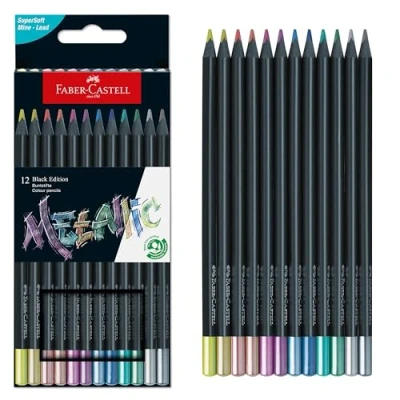 Imagen de Faber Castell 116415 Estuche de 12 Lapices Colores Metálicos Black Edition