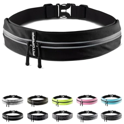 Imagen de Fitgriff® Riñonera Running Deportiva Cinturon Correr Hombre y Mujer Porta Movil (para Todos los Smartphones) para Deporte, Walking (Black, 62 90cm de Cintura)