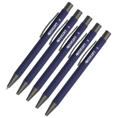Imagen de Westcott Bolígrafo premium de 5 unidades, juego aluminio, indelebles con tinta azul, grosor trazo XB 1,4 mm, E 745005 00