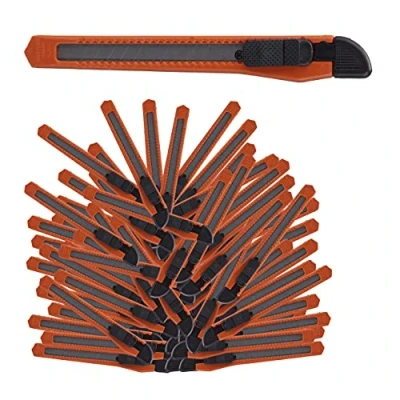 Imagen de Relaxdays 9 mm, Naranja Set de 100 cúteres, Biselado, Cuchillas, Cajas o Manualidades, Acero Inoxidable