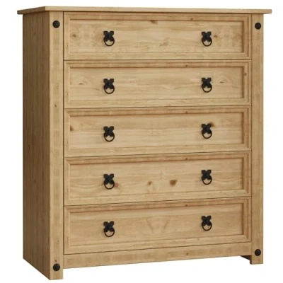 Imagen de Home Discount Cómoda Corona de 5 cajones, Hecha con Madera Maciza Pino Mexicano, y Acabado Encerado Envejecido