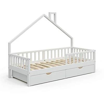 Imagen de VitaliSpa Cama en Forma de casa Noemi, Blanco, 90x200 cm con 2 cajones