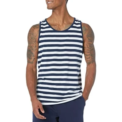 Imagen de Amazon Essentials Camiseta de Tirantes Ajuste Normal Hombre, Azul Marino Blanco Rayas, S