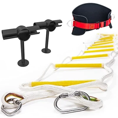 Imagen de Escalera de Seguridad 10 m Resistente al Fuego Solución innovadora con estabilizadores separación, cordón y cinturón Reutilizable Capacidad Peso hasta 900 kg