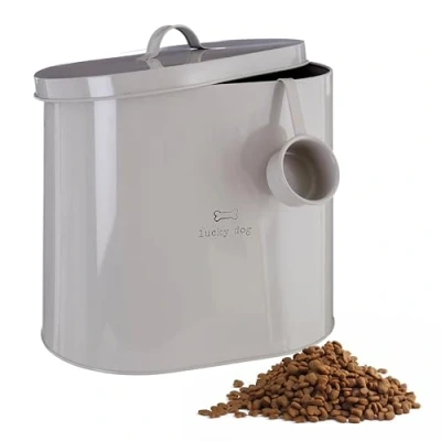 Imagen de Premier Housewares 6.5 Litre Adore Pets Litro Bote para conservar Alimentos con Cuchara Lucky Dog, Afortunado Perro, Acero Inoxidable, Natural, 15x25x24 cm