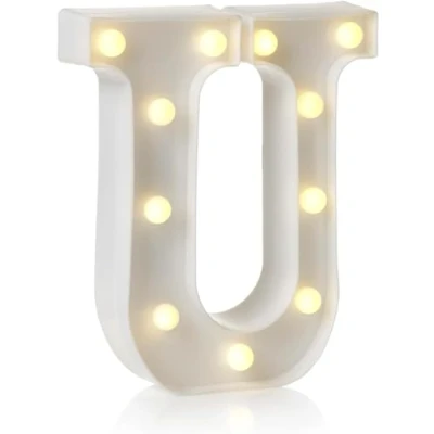Imagen de Letrero de luz LED con letras y números del alfabeto para decoración hogar, fiesta cumpleaños, eventos, luces nocturnas, 22 cm (U)