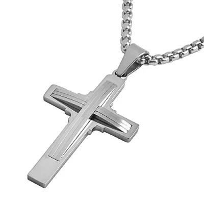 Imagen de DonDon Collar con Colgante Tabla de ajedrez Cruz Acero Inoxidable Mate 52 cm Color Plata en Bolsa Terciopelo
